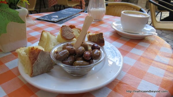 Fresh Greek bread and olives