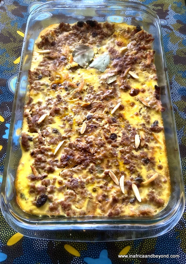 South African bobotie with meat and egg