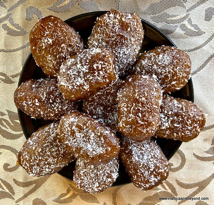 Cape Malay koeksister covered with coconut