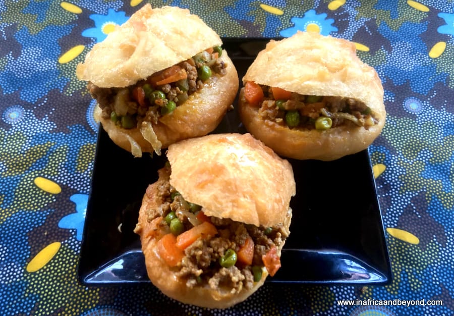 Amagwinga / Vetkoek - fried dough balls stuffed with mince