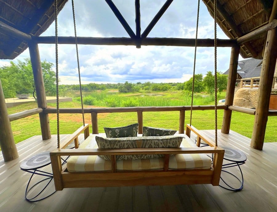 Swinging daybed at Kingfisher Villa overlooking a waterhole