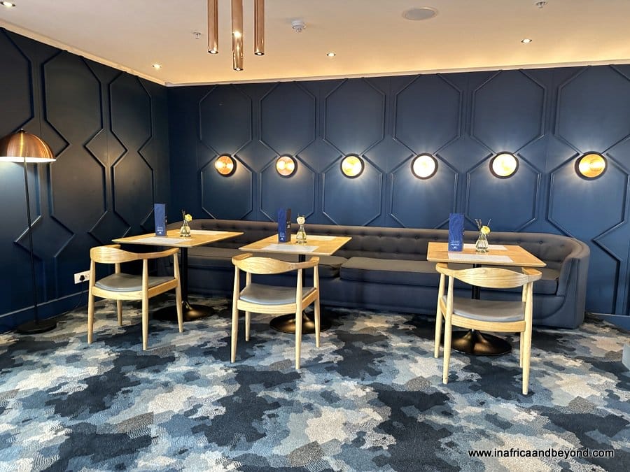 Blue and white Sea Street Coffee Lounge